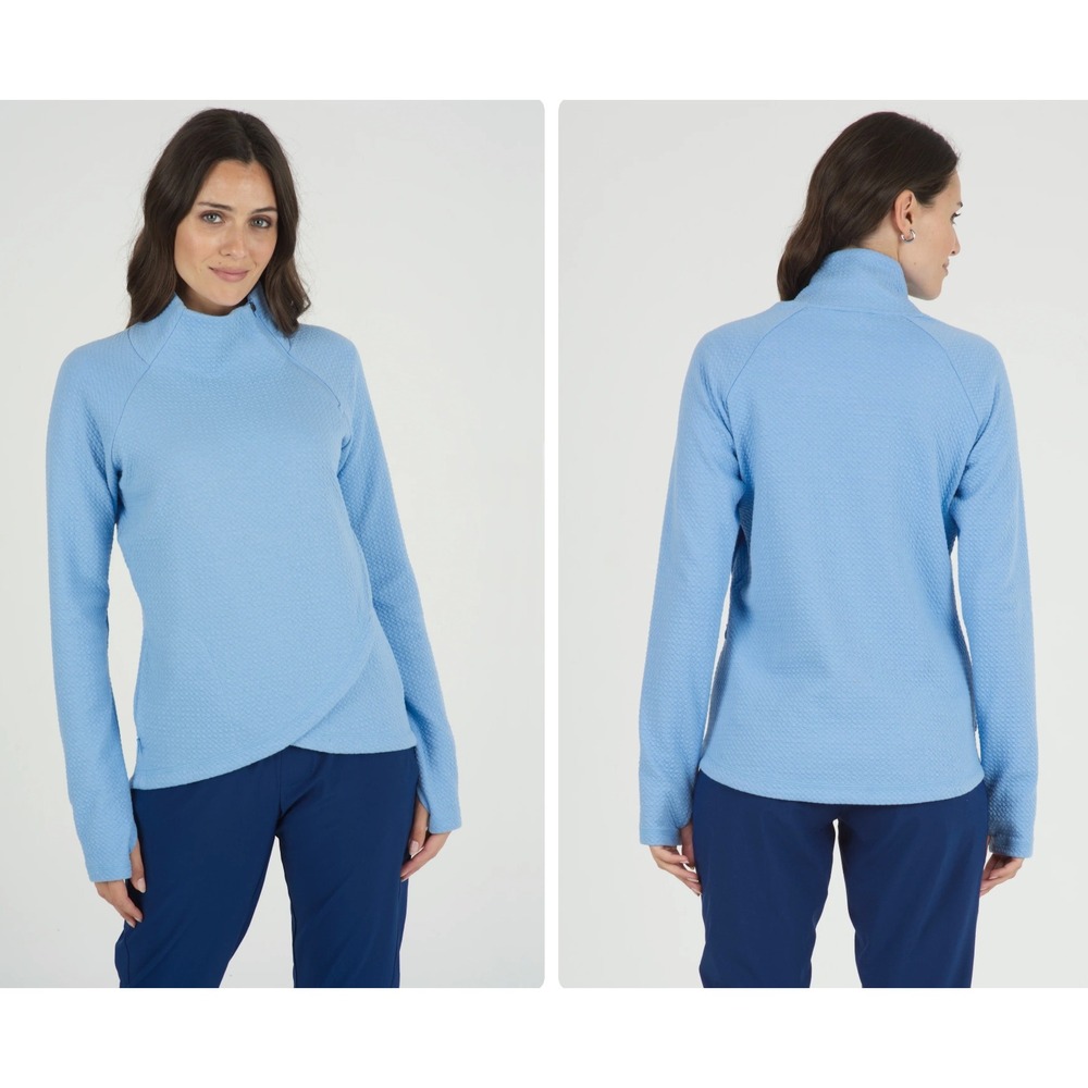 IBKÜL Solid Popcorn Stitch Asymmetrical Zip Pullover Periwinkle Blue Medium $108